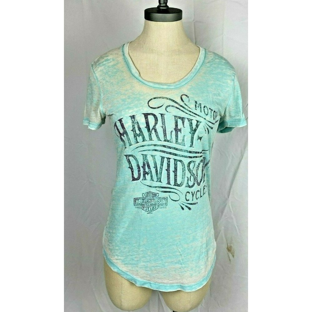 Harley Davidson HD Womens T Shirt Heather Blue Distressed Daytona Beach sz Xs